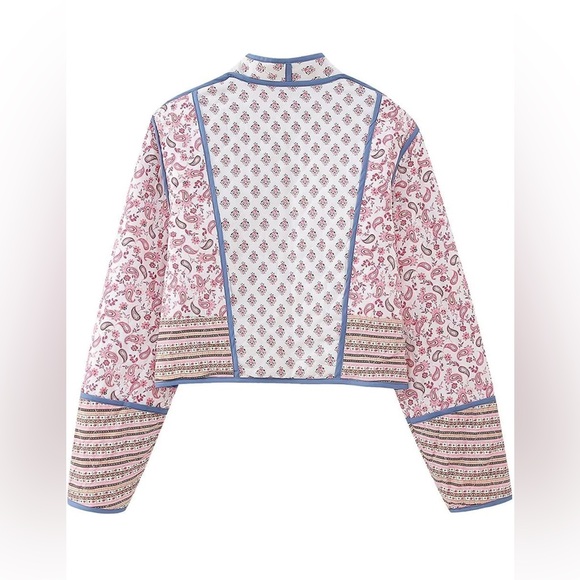 Floral patchwork cropped puffer jacket M - Picture 5 of 9